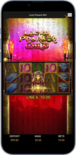 Lucky Pharaoh Slot auf Smartphone mit Gewinnkombination und Linienauszahlung