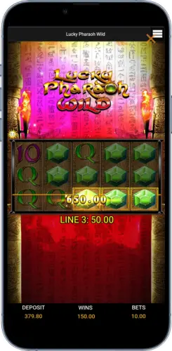 Lucky Pharaoh Slot Gewinnanzeige mit Edelsteinen und Liniengewinn