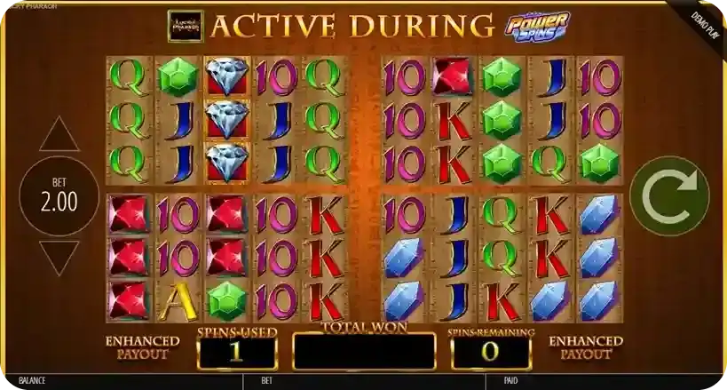 Funzione bonus compatta chiamata Power Spins di Lucky Pharaoh